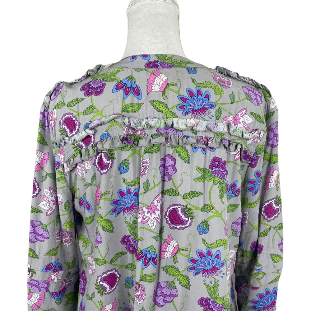 Matilda Jane Thinking Out Loud Top Grey Purple Blue Grey Floral Print Henley - Picture 7 of 11